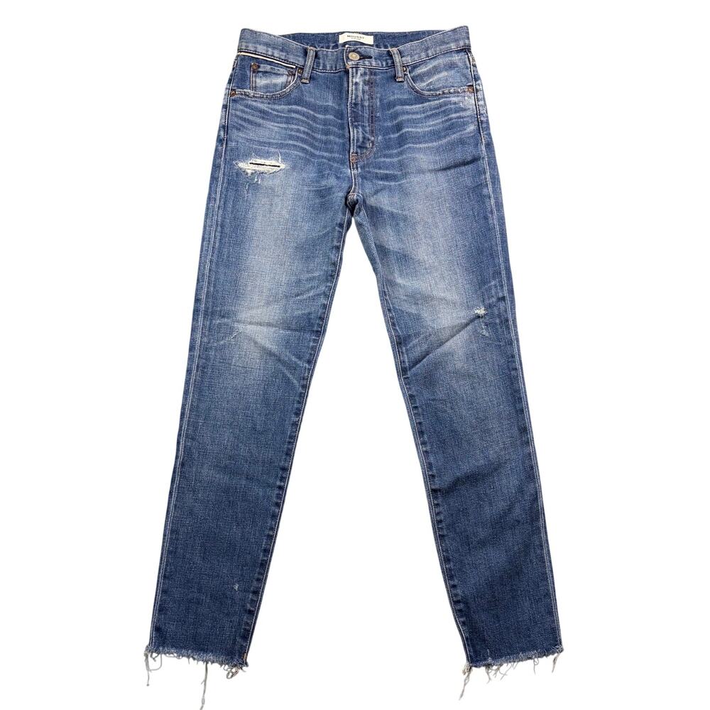 Moussy Vintage Denim Jeans Distressed Raw Hem 28 High Rise Medium Wash